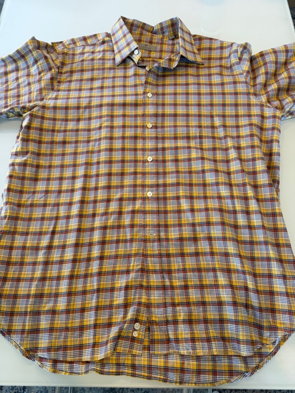 Canali Yellow and Brown Plaid Button-Down Shirt